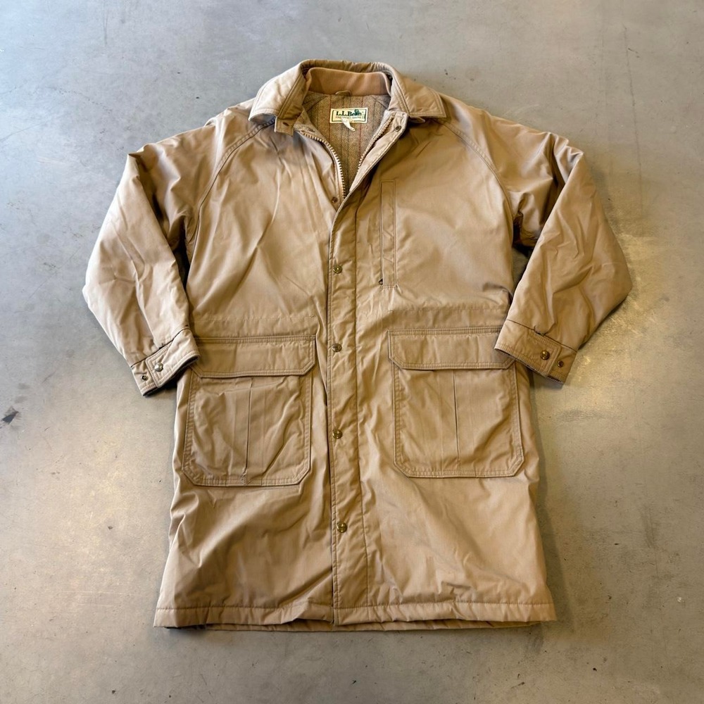 Vintage LL Bean Parka Jacket Mens M Tan Wool Lined Stadium Long Overcoat USA